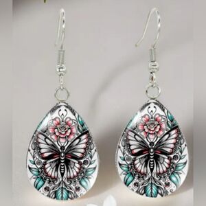 artistic‎ earrings colorful Christmas Butterfly Floral Teardrop Crystal Glass